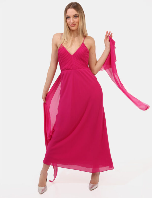 Vestito Patrizia Pepe Fucsia - Vestito lungo in total fucsia, pieghettato nella parte superiore, con scollo sagomato e stol