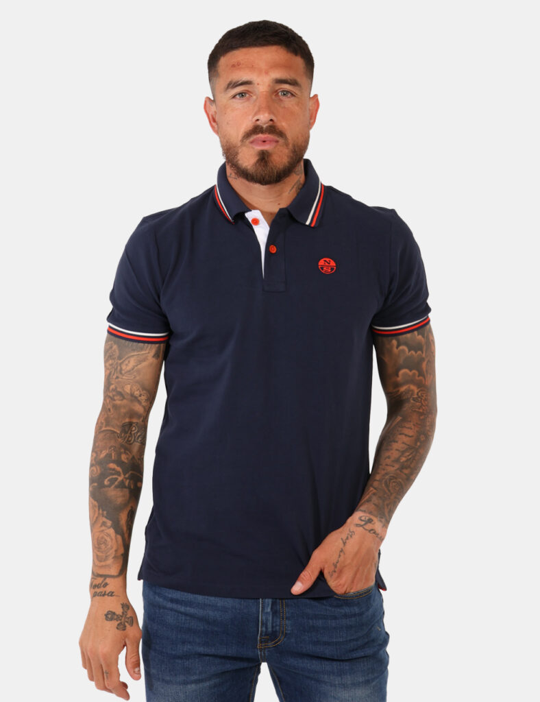 Polo North Sails Blu - Polo in total blu navy con ricamo logo brand arancione ad altezza cuore coordinato ai profili di mani