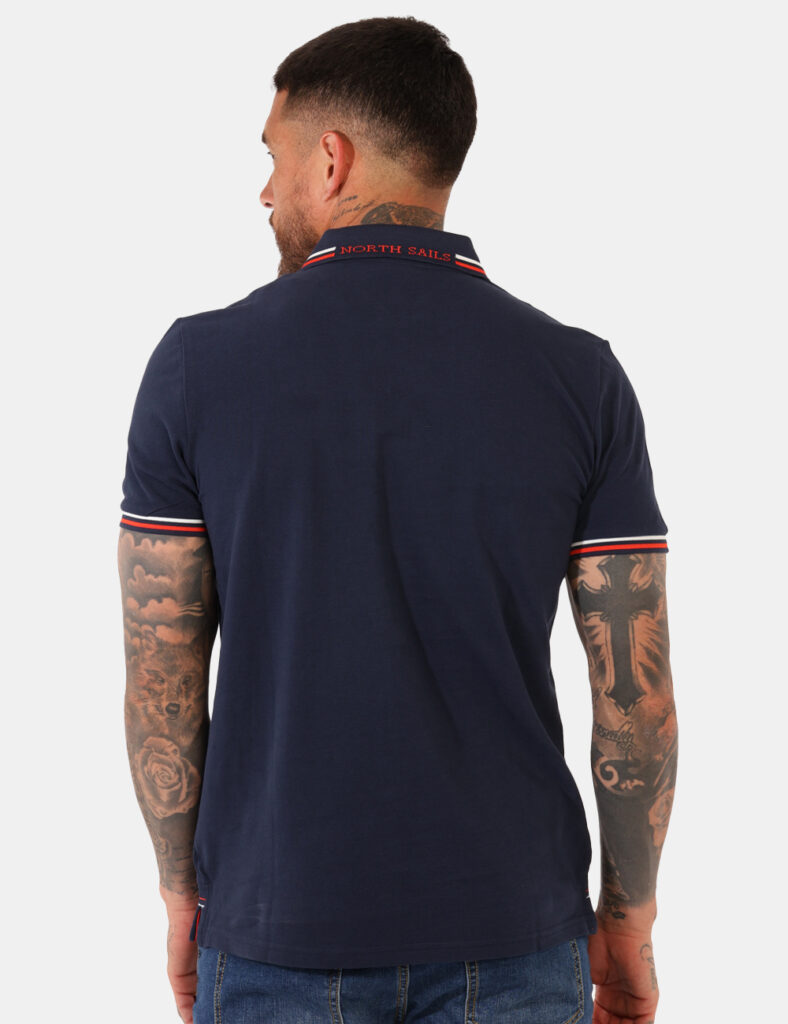Polo North Sails Blu - Polo in total blu navy con ricamo logo brand arancione ad altezza cuore coordinato ai profili di mani